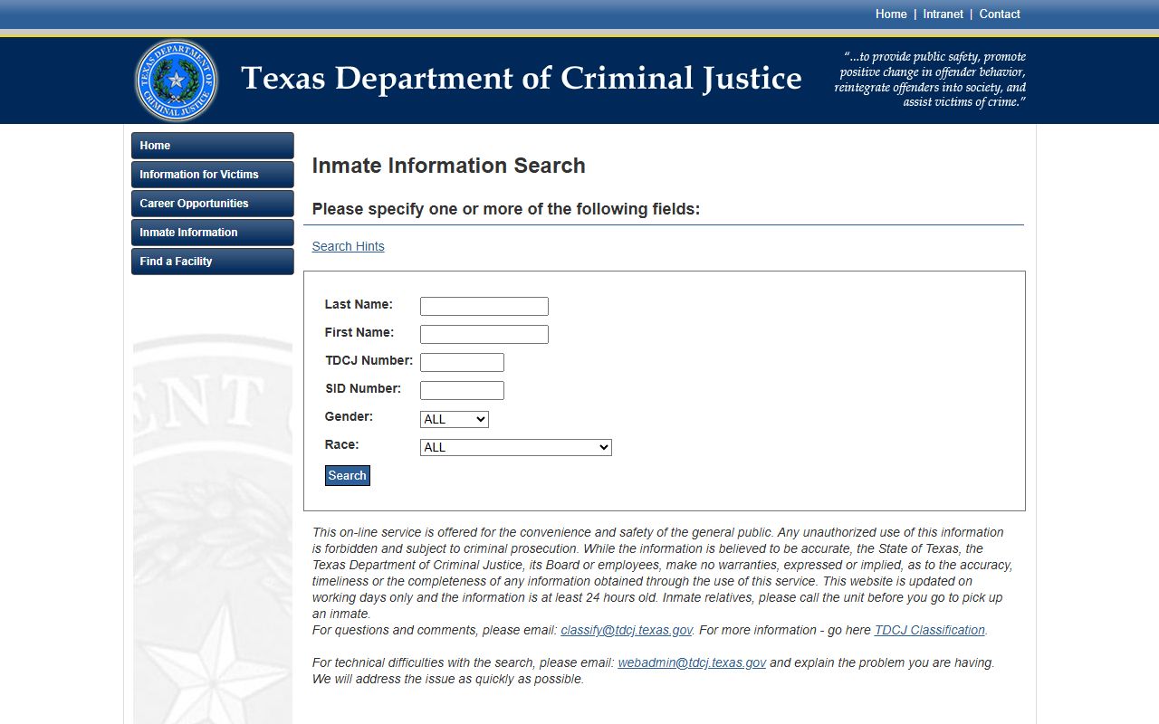 TDCJ offender search for Collingsworth County sentenced inmate lookup